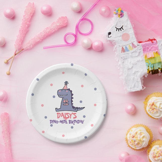 Girls Dino-Mite Birthday  Paper Plate (Party)