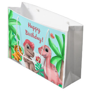 Girl's Dinosaur Birthday Large Gift Bag
