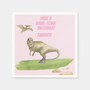 Girls Dinosaur Birthday  Napkin