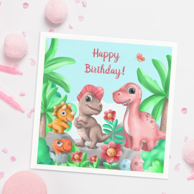 Girl's Dinosaur Birthday Napkin (Child''s Dinosaur Birthday Party Napkins)
