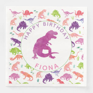 Girls Dinosaur Birthday Party Pattern Purple Dino Napkin