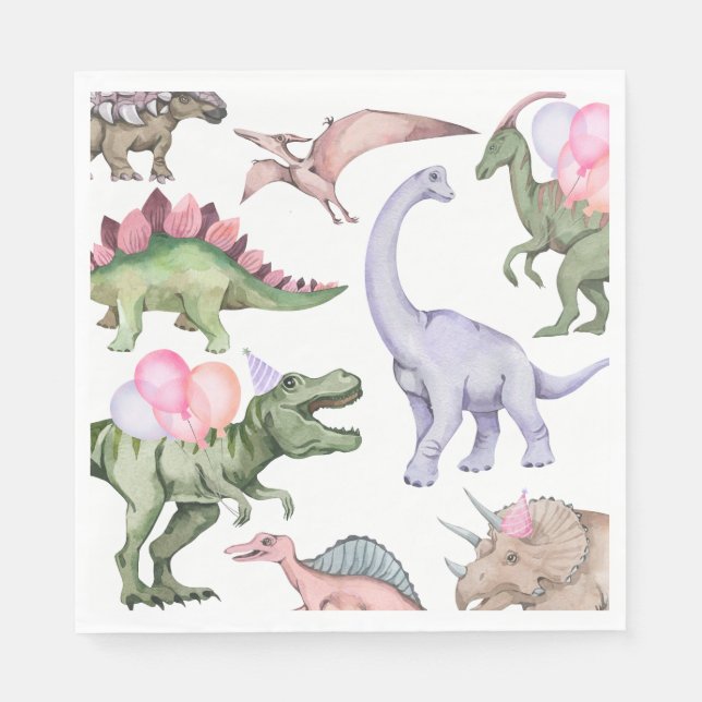 Girl's Dinosaur Party Napkins (Front)