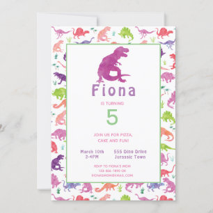 Girls Dinosaur T-Rex Birthday Party Invitation
