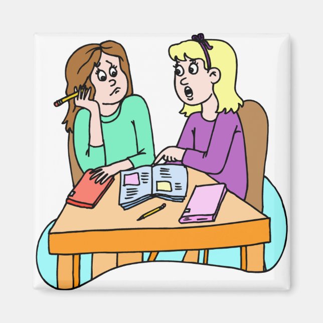 Girls Doing Homework Magnet (Front)