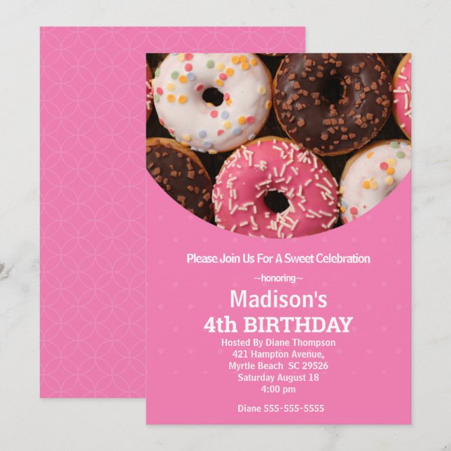 Girls Doughnut Birthday Party Any Age Invitation (Front/Back)