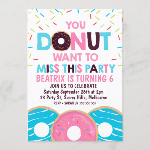 Girls Doughnut Want To Miss Party Birthday Invitation