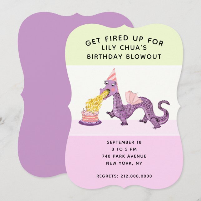 Girl's Dragon Birthday Party Invitations (Front/Back)