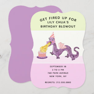 Girl's Dragon Birthday Party Invitations