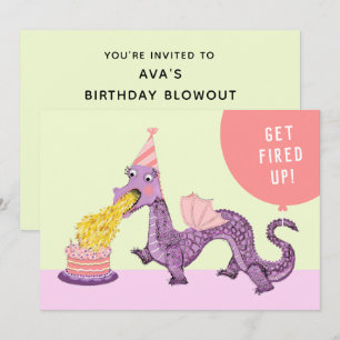 Girl's Dragon Birthday Party Invitations