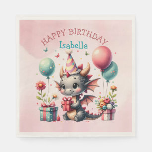 Girl's Dragon Themed Birthday Party Napkin