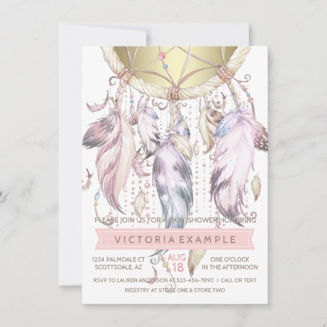 Girls Dream Catcher Baby Shower Invitations (Front)