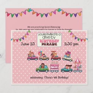 Girl's Drive By Birthday Parade Invitation