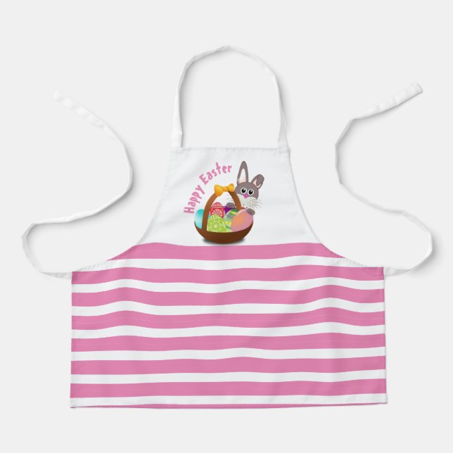 Girls Easter Basket with Pink Stripe  Apron (Front)