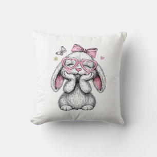 Girls Easter Cute Bunny Face Pink Easter Kids Todd Cushion