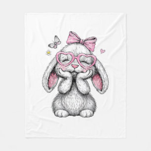 Girls Easter Cute Bunny Face Pink Easter Kids Todd Fleece Blanket