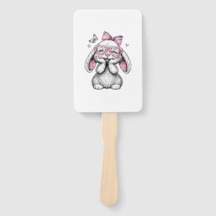 Girls Easter Cute Bunny Face Pink Easter Kids Todd Hand Fan