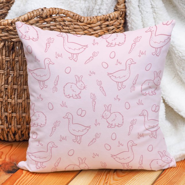 Girls Easter Cute Bunny Rabbit Goose Girly Pink Cushion (Creator Uploaded)