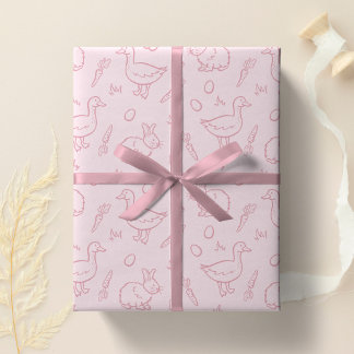 Girls Easter Cute Bunny Rabbit Goose Girly Spring Wrapping Paper