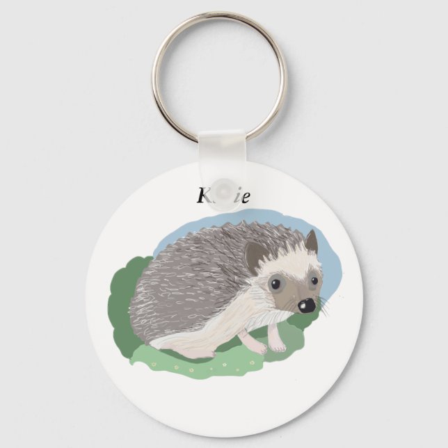 Girls editable cute baby Hedgehog Key Ring (Front)