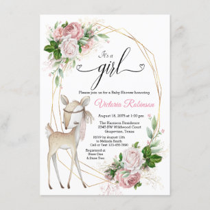 Girls Elegant Boho Deer Baby Shower Invitation