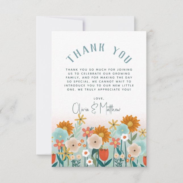 Girls Elegant Floral Thank You Baby Shower (Front)