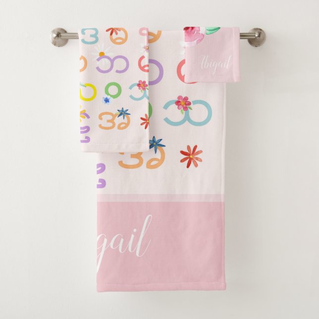 Girls Elegant Myanmar Burmese Alphabet Floral Name Bath Towel Set (Insitu)