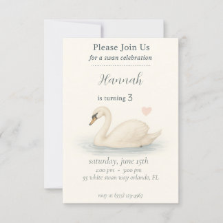 Girl's Elegant swan princess birthday  Invitation