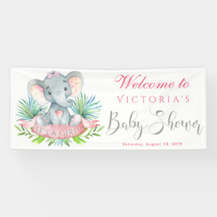 Girls Elephant Baby Shower Banners