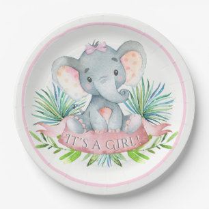 Girls Elephant Baby Shower Paper Plates