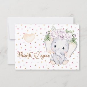 Girls elephant baby shower thank you card