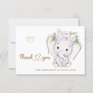 Girls elephant baby shower thank you card