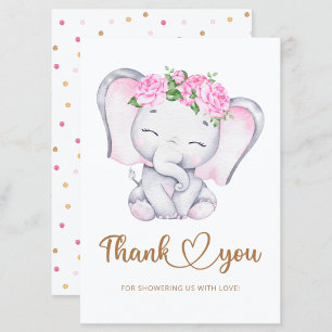 Girls elephant baby shower thank you card