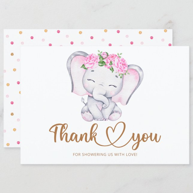 Girls elephant baby shower thank you card (Creator Uploaded)
