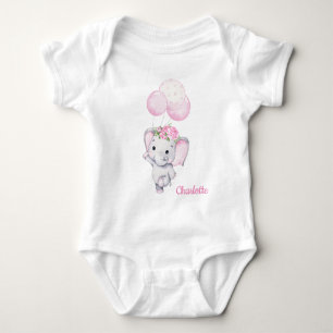Girl's Elephant & Flower Baby Bodysuit