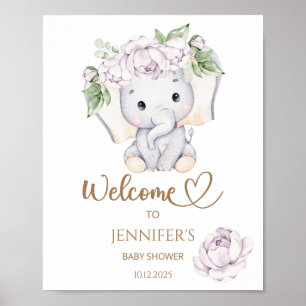 Girl's Elephant & Flower Baby Shower Welcome Poster
