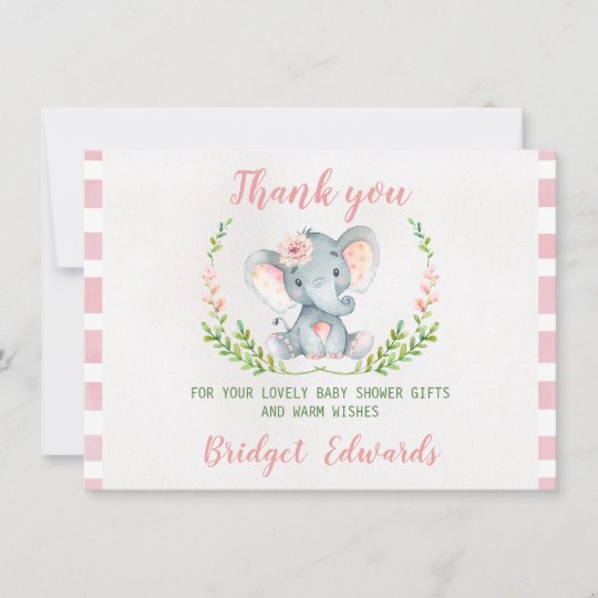 Girls Elephant Thank You Baby Shower Card