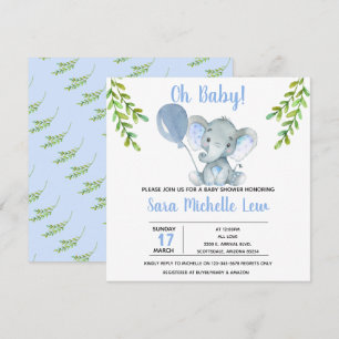 Girl's Elephant Watercolor Baby Shower Invitation