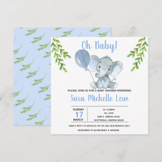 Girl's Elephant Watercolor Baby Shower Invitation