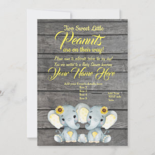 Girls Elephants Baby Shower Invitation rustic