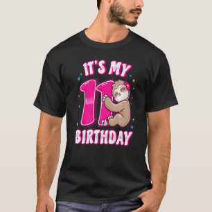 Girls Eleventh Birthday My 11th Bday Pink Sloth Pa T-Shirt