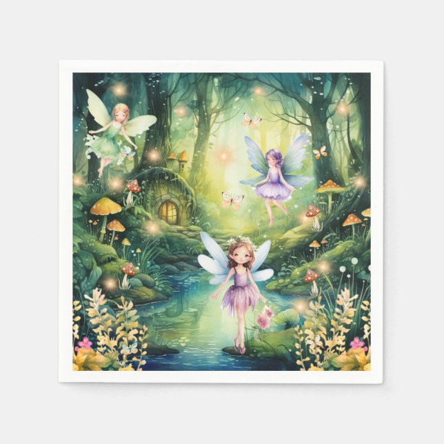 Girls Enchanted Forest Fairies Birthday  Napkin (Front)