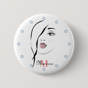 girl's face, glamourous, face, personalised modern 6 cm round badge
