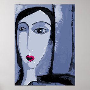 Girls Face in Abstract Grey Poster