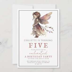 Girl's Fairy 5th Birthday Party  Invitation