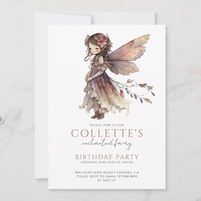 Girl's Fairy Birthday Party  Invitation (Front)
