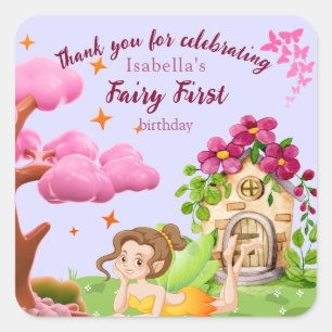 Girls Fairy First Fairytale Mushroom Butterfly  Square Sticker