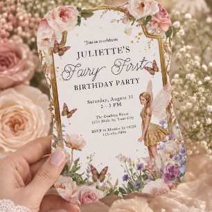 Girls Fairy First Magical Garden Birthday Invitation