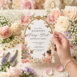 Girls Fairy First Magical Garden Birthday Invitation