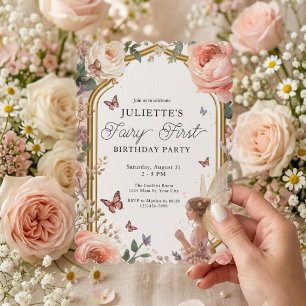 Girls Fairy First Magical Garden Birthday Invitation
