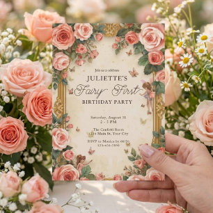 Girls Fairy First Magical Garden Birthday Invitation